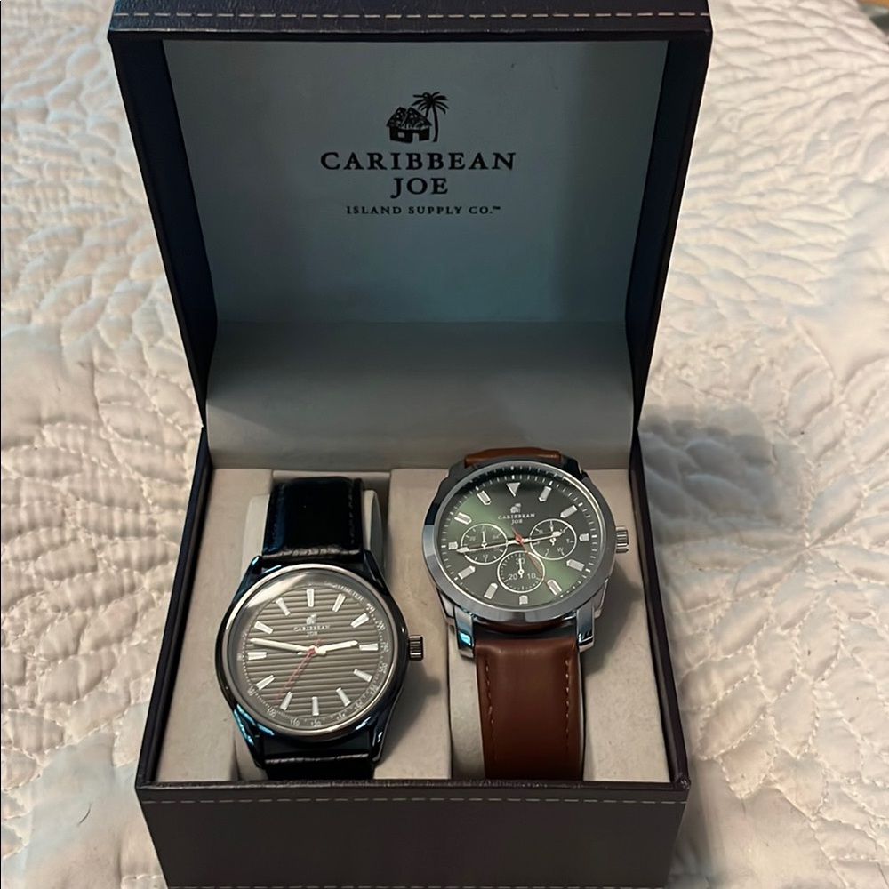 Caribbean Joe Black and Brown Leather Watches